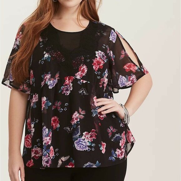 Torrid Floral Print Crinkled Chiffon Top HW9432 - Picture 8 of 8